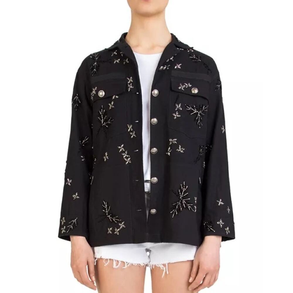 NWT The Kooples Metallic Beaded & Embroidered Jacket Black Small/ 4 Celestial